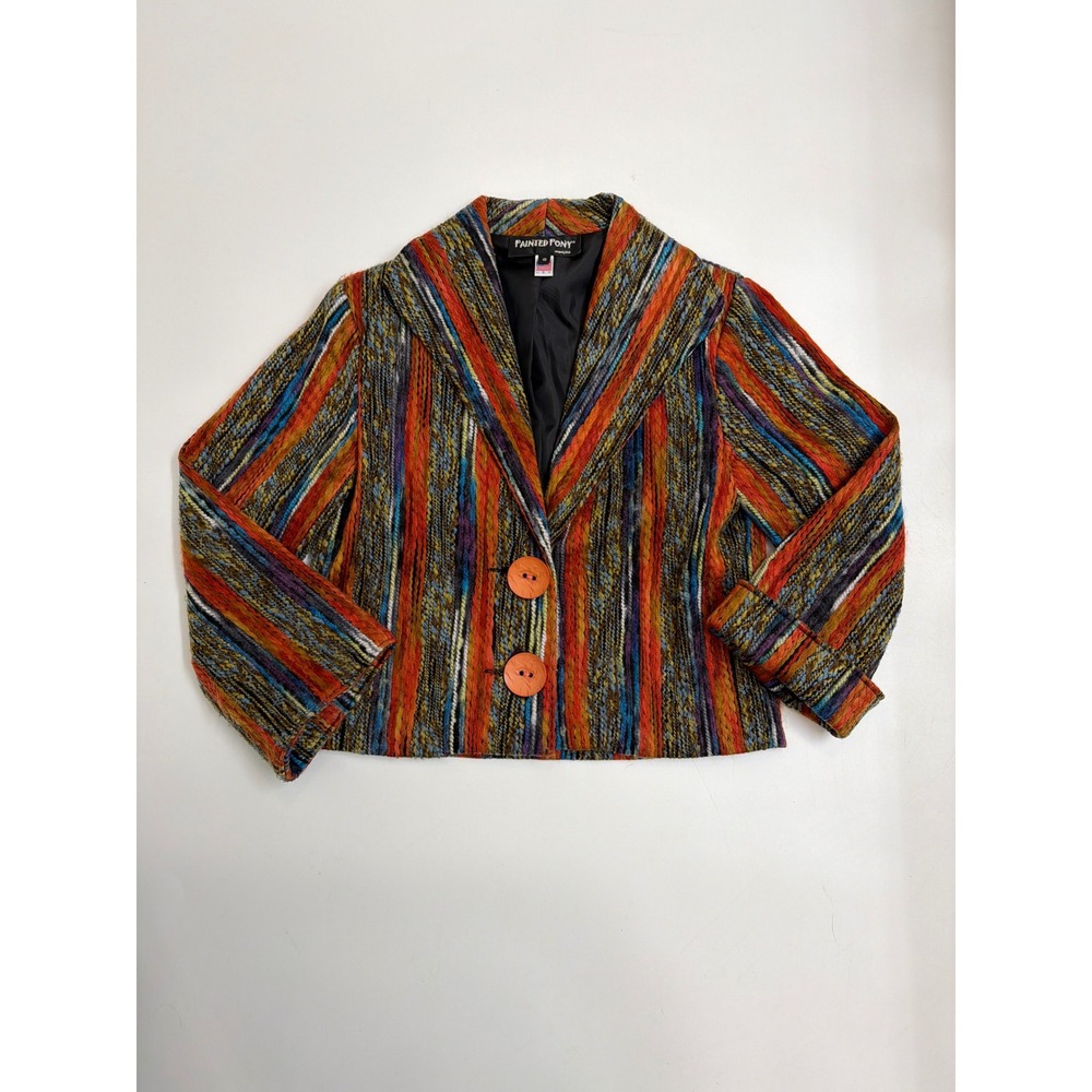 Vintage Painted Pony Textured‎ Jacket Colorful Striped Statement Blazer USA S